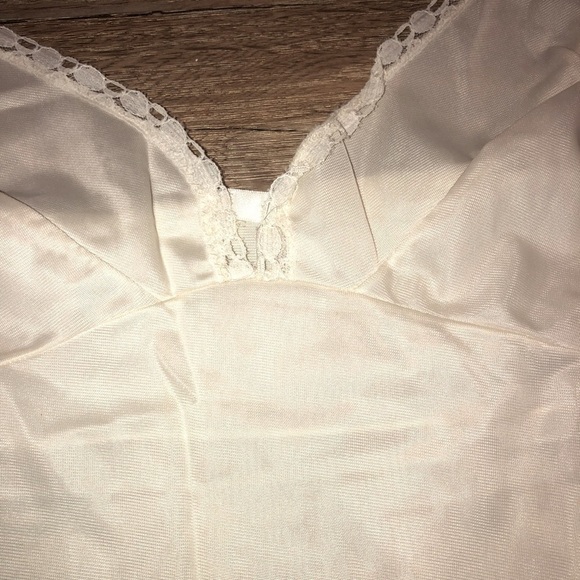 vtg Lace Trimmed Long Nightgown Slip Ribbon Straps Front Slit Sz Small - Picture 4 of 9
